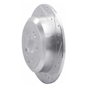 Hyundai Veracruz Brake Rotor (1) - Rear Right - R1 Concepts - Drilled & Slotted - Silver - `07-`12